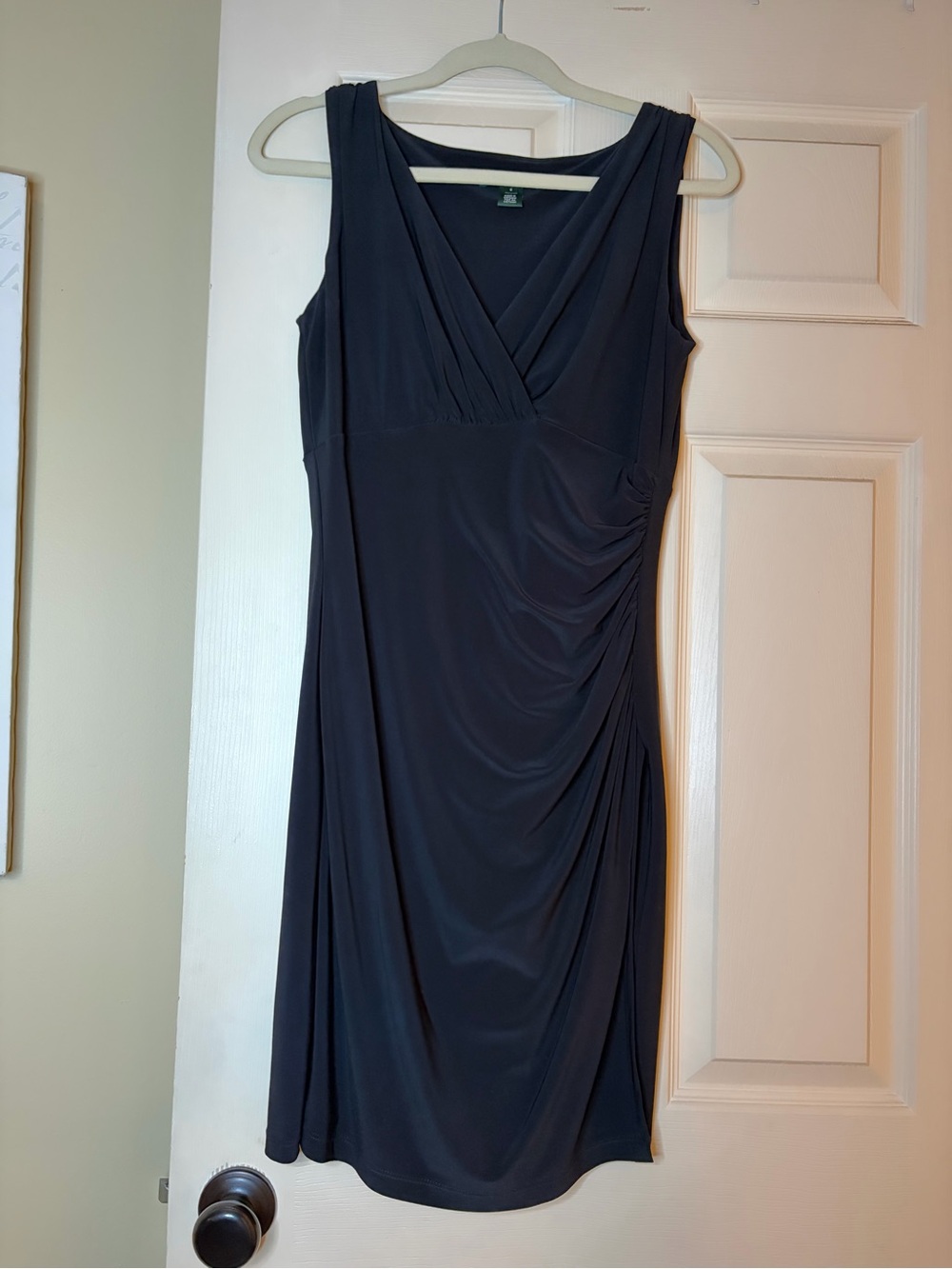 Lauren By Ralph Lauren Classic Sleeveless V-Neck Ruched Dress - Black